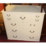 An Edwardian and later white painted square front chest, the central hat drawer flanked by twin