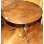 A 19th century mahogany circular tilt-top pedestal low occasional table (reduced in height), dia.