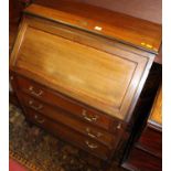 An Edwardian mahogany and satinwood inlaid slope front three drawer writing bureau, width 77cm