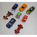 One box containing eight various Scalextric cars, to include Nascar, Subaru, etc