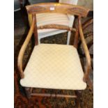 A 19th century faded beech rope twist bar back elbow chair, together with a Louis XVI style white