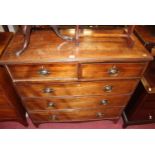 A 19th century mahogany square front chest of two short over three long drawers, width 97.