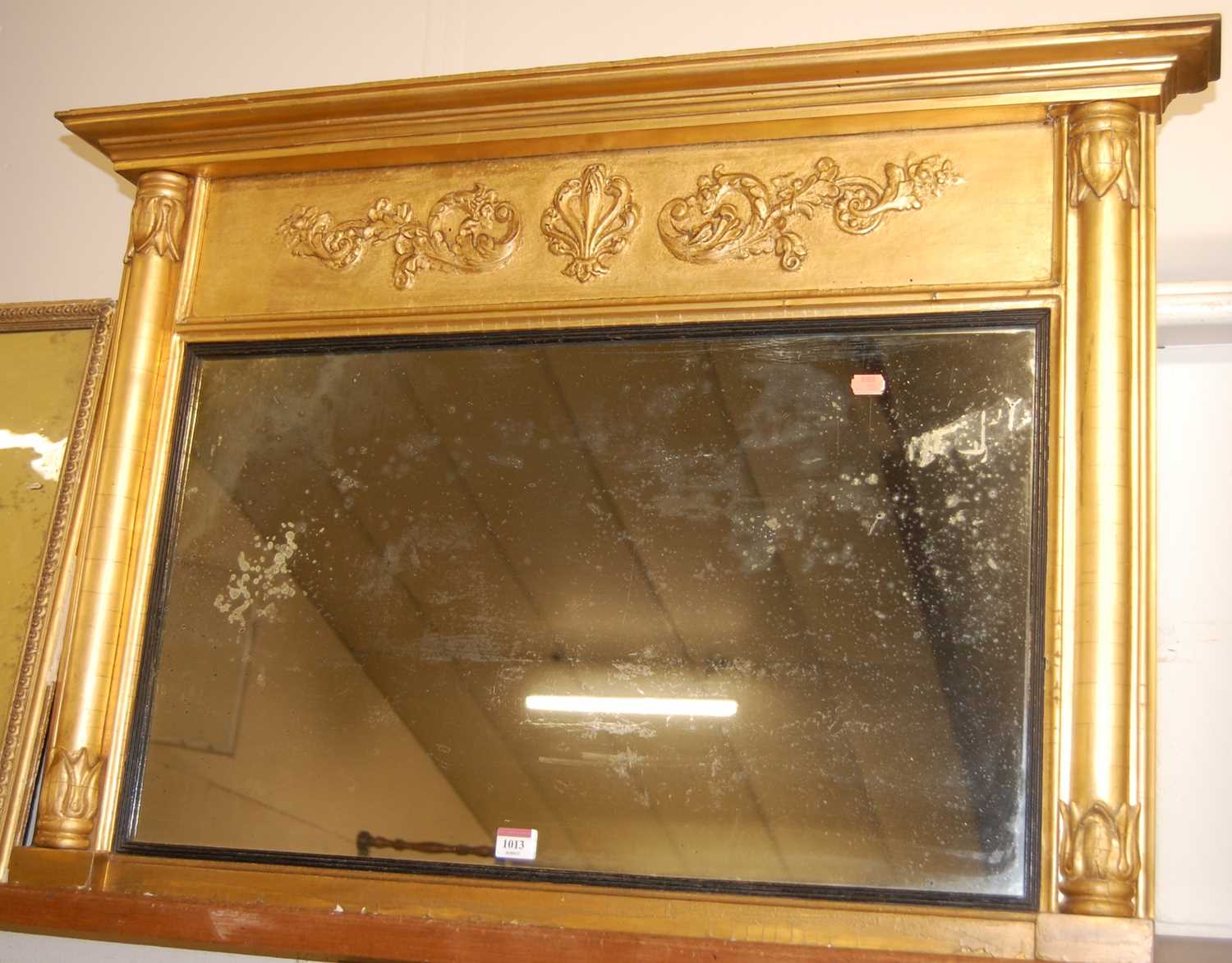 A Victorian giltwood and gesso overmantel mirror, having acanthus leaf moulded frieze, w.100cm, h.