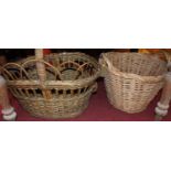 A wicker single handled laundry basket, together with twin handled wicker log basket (2)