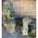 Reconstituted stone garden ornamental effects to include; seated lion with heraldic shield, height