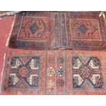 A Turkish woollen saddle-bag type rug, decorated with geometric motifs, 110 x 50cm; and one other