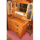 An Edwardian satin walnut triptych mirror back dressing chest, width 92cm