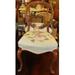 Two Victorian walnut balloon back single salon side chairsCondition report: Both are good and