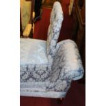 A contemporary blue floral silk damask upholstered small chaise longue, length 140cm, together