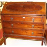 An early 20th century mahogany slopefront three drawer writing bureau, width 91.5cm