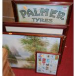 Various prints, to include hunting examples, advertising example for Palmer Tyres, reproduction