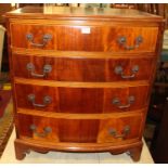 A mahogany and chequer strung bowfront chest of four long drawers, width 66.5cm
