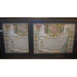 After John Speed - a pair of reproduction County maps of Suffolk, colour lithographs, 38 x 52cm