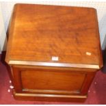 A late Victorian walnut hinge top commode with ceramic bowl and cover, width 51cm