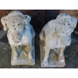 A large pair of reconstituted stone seated garden hunting hounds, height 73cm