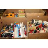 Four boxes of mixed diecast toys and various collectables to include Matchbox, Dinky etc