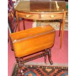 A circa 1900 mahogany bowfront two drawer side table, raised on square tapering supports with floral