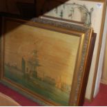 Assorted pictures and prints, to include topographical views, maritime scene, brass-rubbing etc