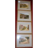 R. Bevington - Timbered cottages, a set of four watercolours heightened in white, each signed, 17