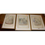 A set of three French fashion prints, entitled La Follet x2 and Journal des Demoiselles, each 26 x