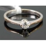 A 9ct white gold diamond solitaire ring, the claw set brilliant weighing approx 0.2ct, 2g, size L/M