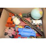 One box containing quantity of mixed tinplate plastic and similar children's toys to include a