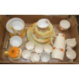 A box of miscellaneous china, to include early 20th century part tea service decorated with flowers,