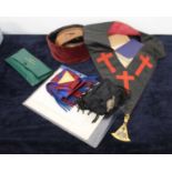 A collection of assorted Masonic regalia, to include embroidered sash, belt and ephemera