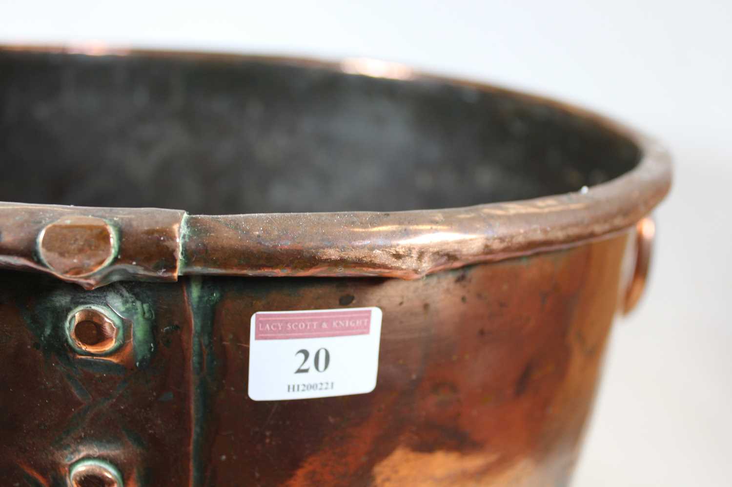 A 19th century copper log bin, of riveted construction, having ring handles, h.30cmCondition report: - Image 8 of 8