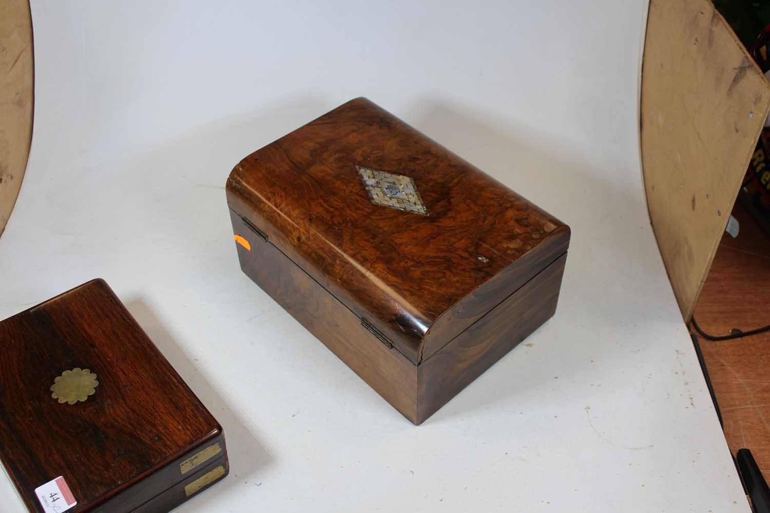 A Victorian rosewood and brass bound unfitted box, w.23cm; together with a Victorian walnut dome - Image 6 of 6