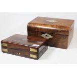 A Victorian rosewood and brass bound unfitted box, w.23cm; together with a Victorian walnut dome