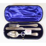 A Victorian silver three piece christening set to include knife, fork and spoon, each with bright