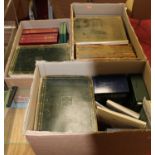 Three boxes of miscellaneous 19th century and later leather bound and other books, to include