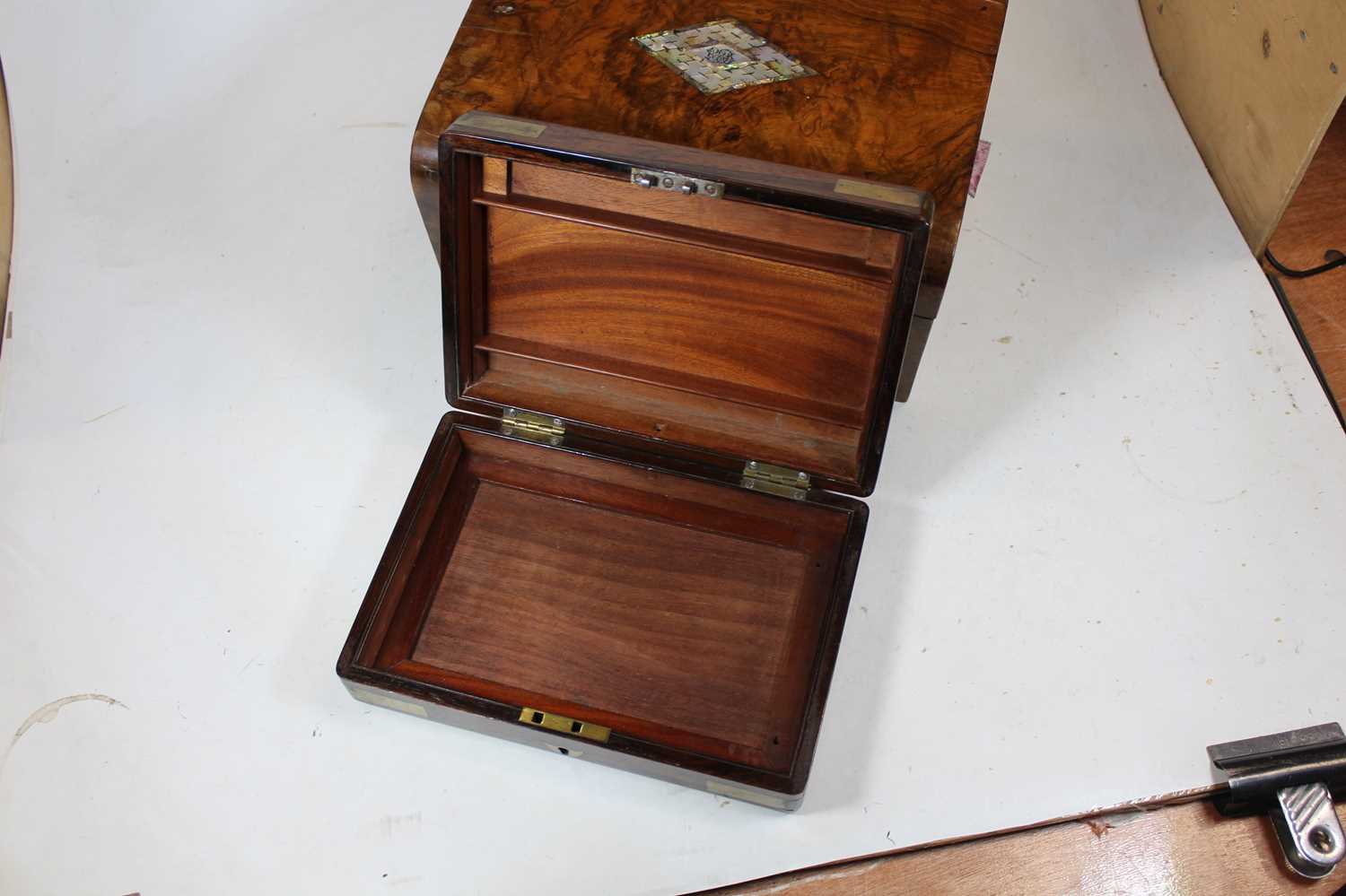 A Victorian rosewood and brass bound unfitted box, w.23cm; together with a Victorian walnut dome - Image 3 of 6