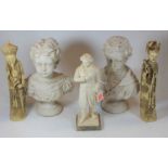 A modern Italian resin figure of Beethoven, on marble plinth, h.28cm; together with a pair of