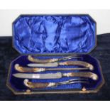 A Victorian five-piece carving set, to include two forks, two knives and a steel, each with stag