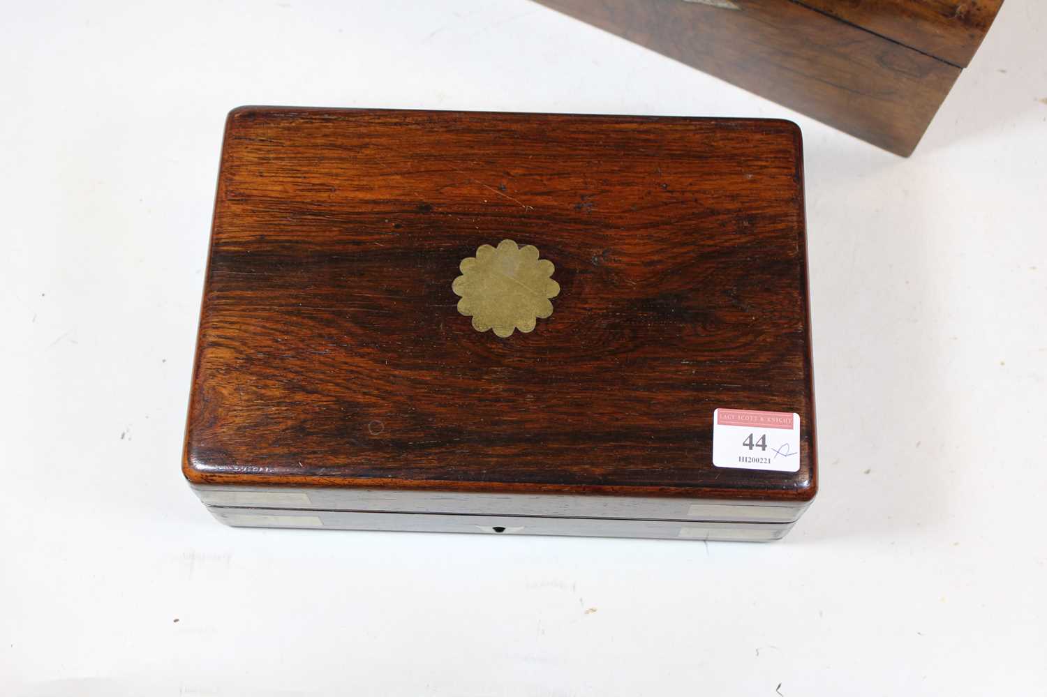 A Victorian rosewood and brass bound unfitted box, w.23cm; together with a Victorian walnut dome - Image 2 of 6