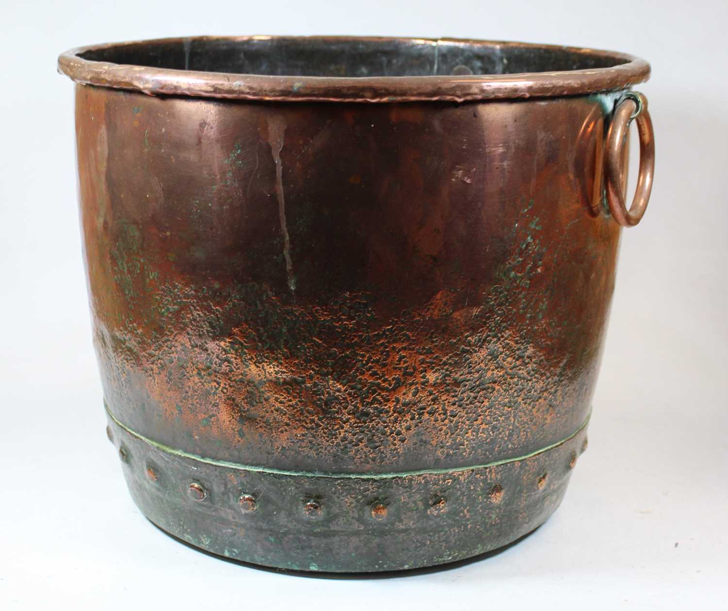 A 19th century copper log bin, of riveted construction, having ring handles, h.30cmCondition report: - Image 3 of 8