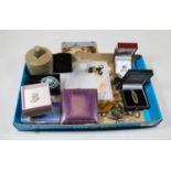 A collection of miscellaneous items to include a treen biscuit stamp, turquoise set pendant, various