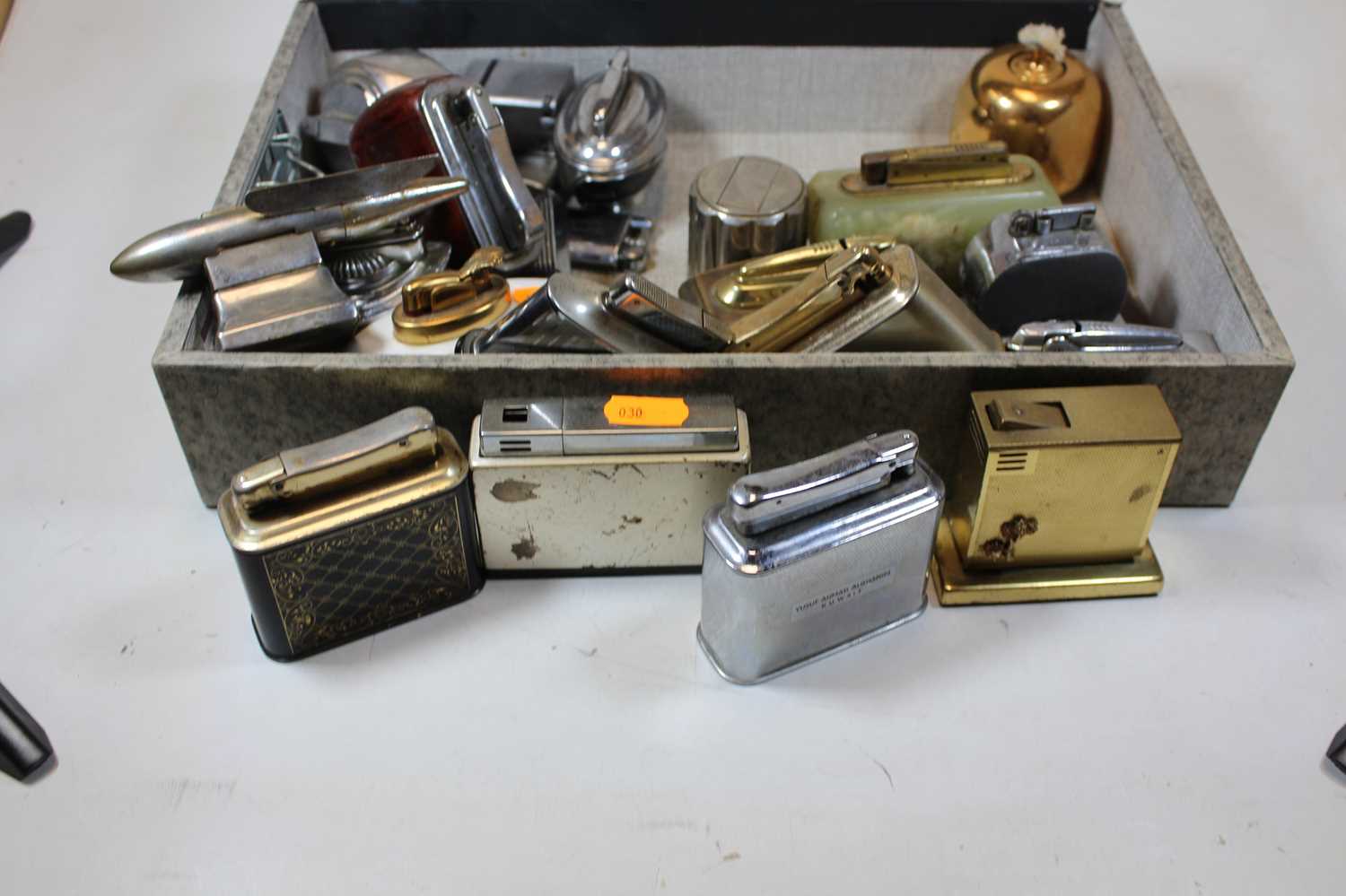 A collection of assorted table cigarette lighters to include chromed and brass novelty example in - Image 4 of 4