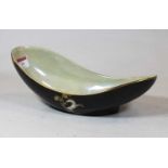 A 1930s Crown Devon Fieldings boat shaped table bowl, decorated in the Pegasus pattern, having