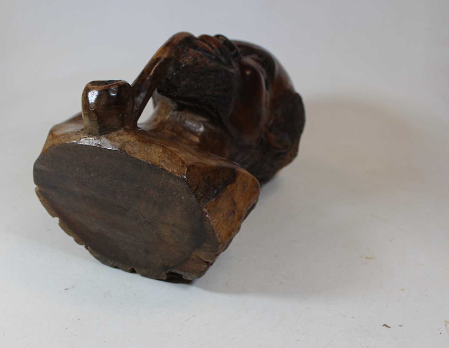 A large carved hardwood head and shoulders portrait bust of a man smoking a pipe, h.27cm - Image 5 of 5