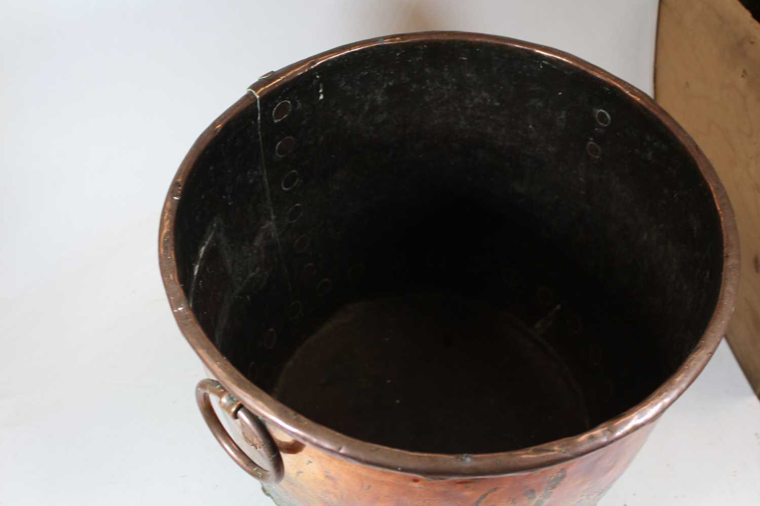 A 19th century copper log bin, of riveted construction, having ring handles, h.30cmCondition report: - Image 5 of 8