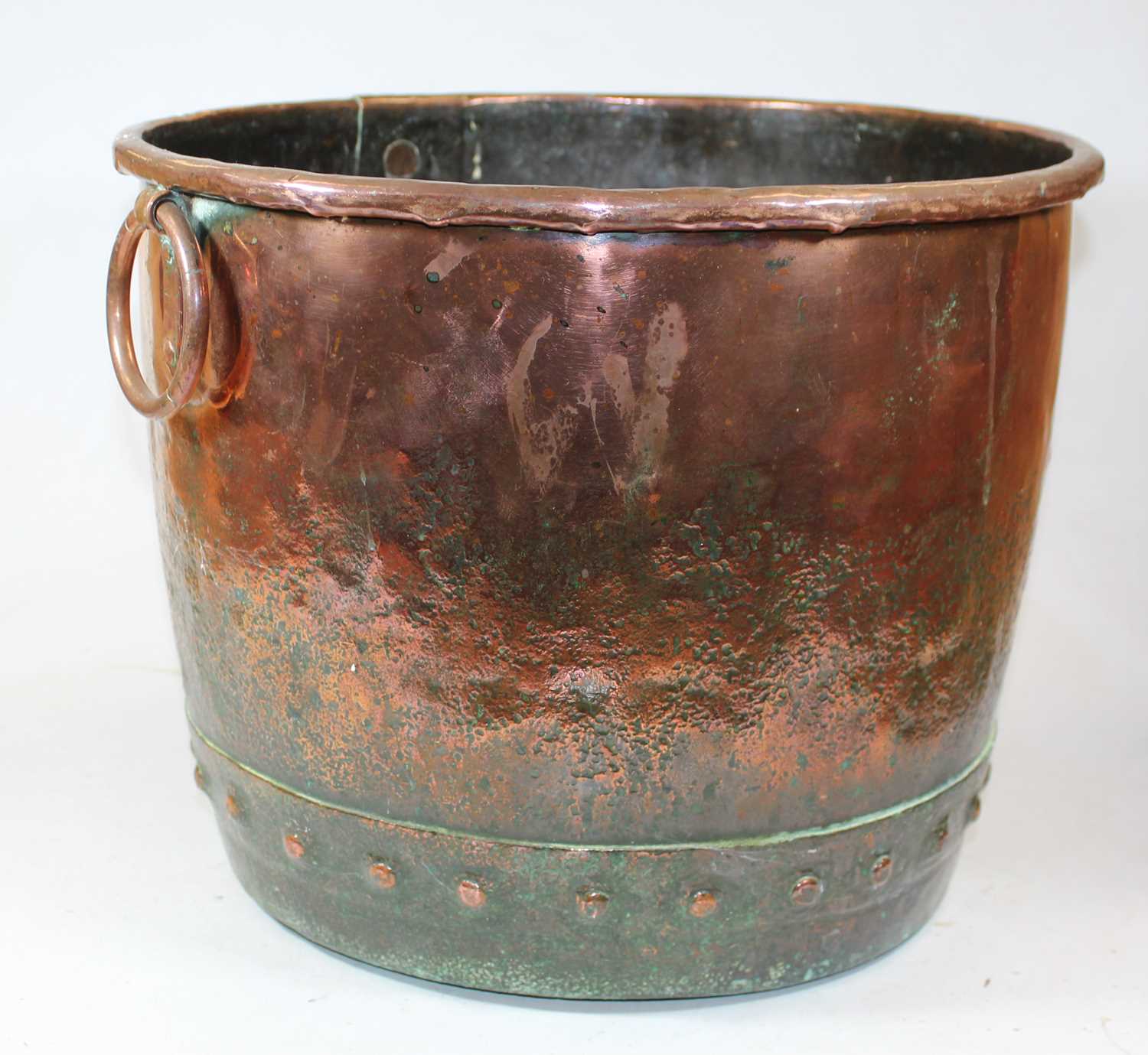 A 19th century copper log bin, of riveted construction, having ring handles, h.30cmCondition report: - Image 4 of 8