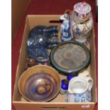 A box of miscellaneous items, to include a Chinese cloisonné bowl, of squat circular form
