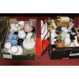 Two boxes of miscellaneous items, to include a blanc-de-chine figure of Guanyin, Player's Bachelor