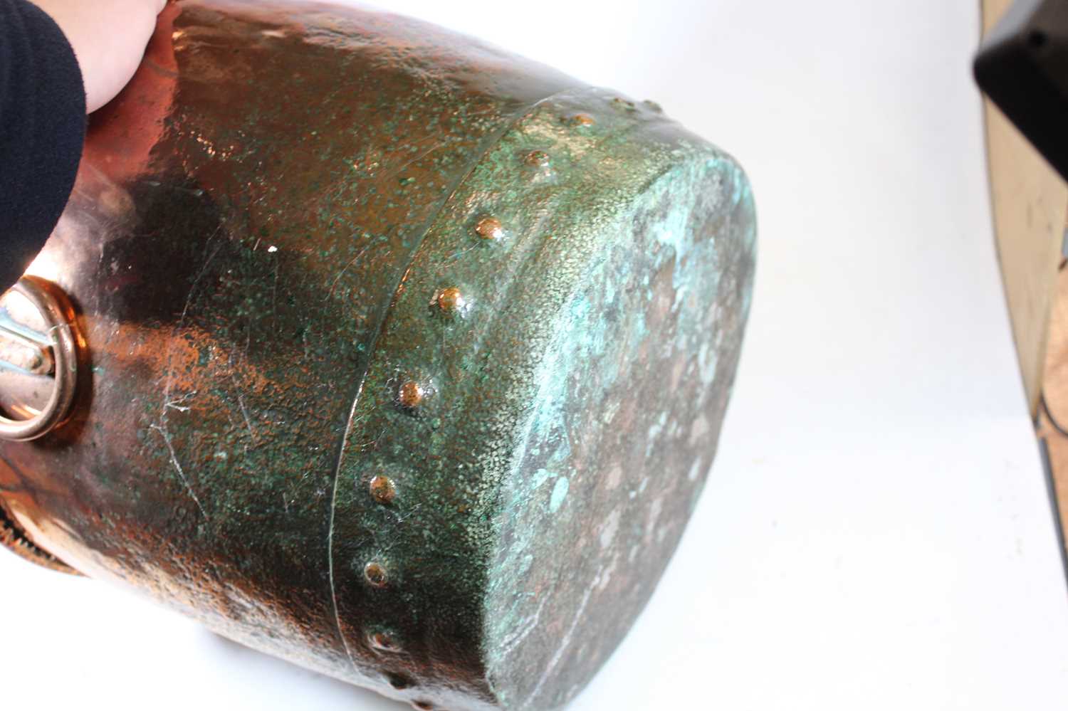 A 19th century copper log bin, of riveted construction, having ring handles, h.30cmCondition report: - Image 7 of 8