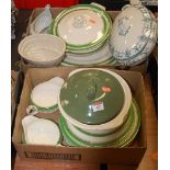 Two boxes of miscellaneous china, to include Alfred Meakin part dinner service, ceramic jelly