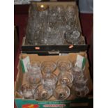 Two boxes of miscellaneous glassware, mainly being drinking glasses, champagne flutes etc