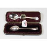 A Victorian silver christening spoon, with presentation inscription, in fitted leather case;
